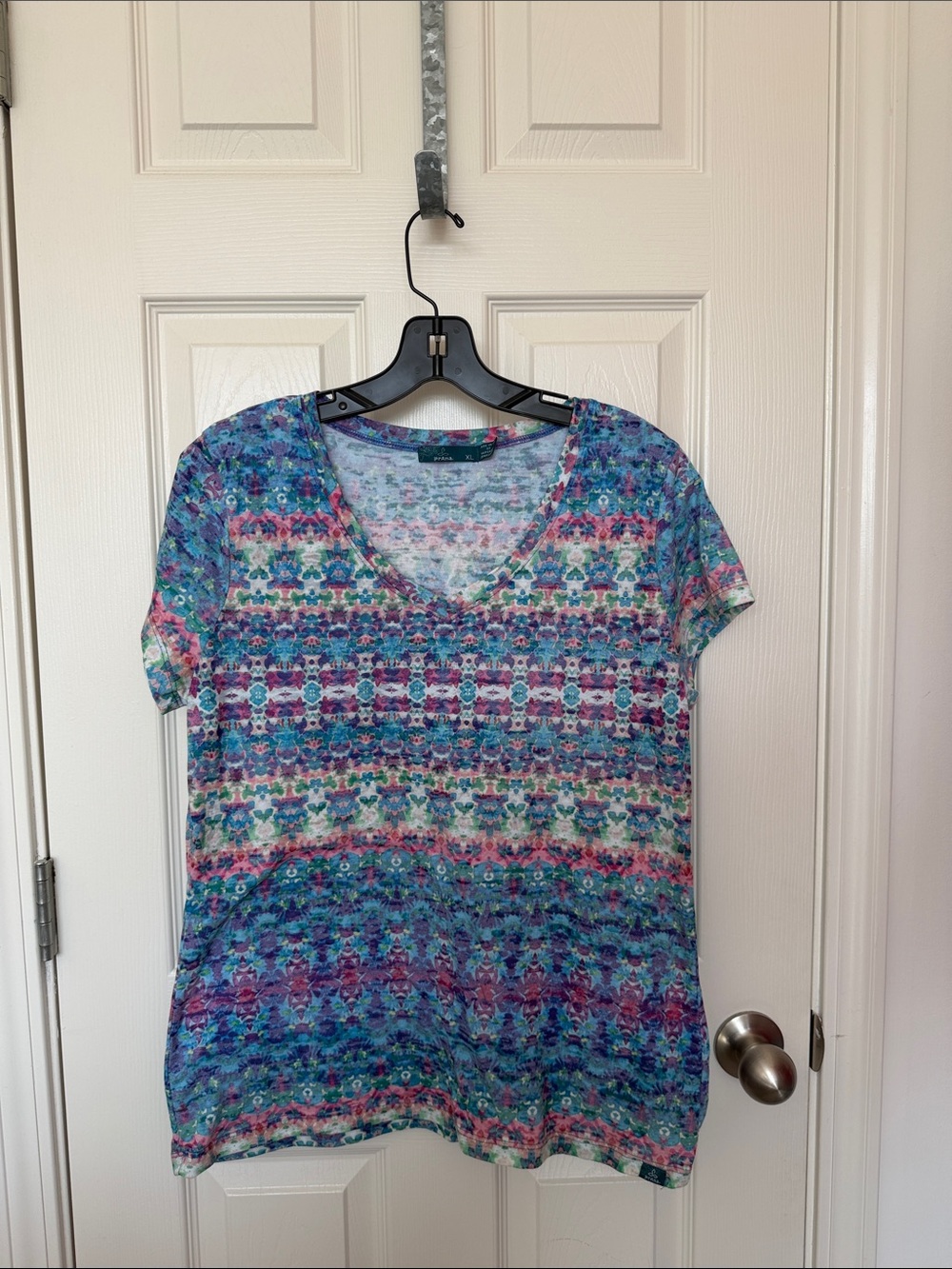 Multicolor V-Neck Short Sleeve Women's Top